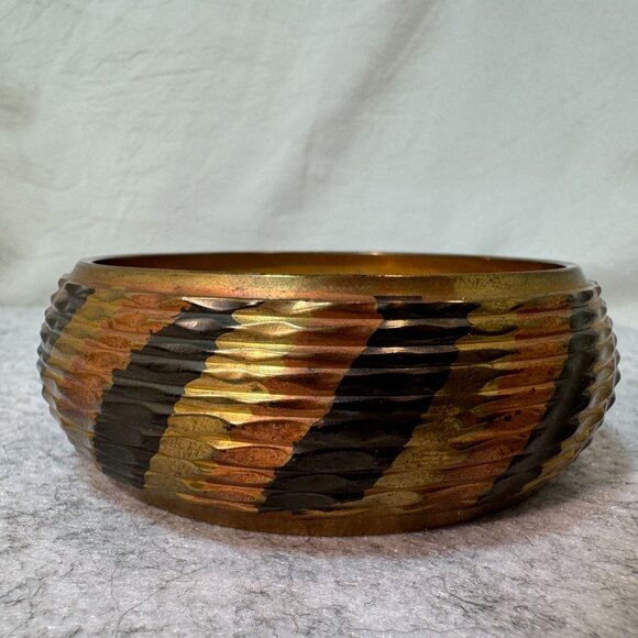 Vintage 70's Brass & Copper Bangle Bracelet With Textured Design Retro - Picture 6 of 9